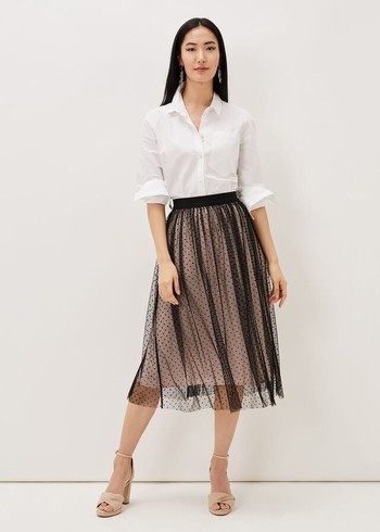 Phase Eight Maya Mesh Spot Skirts Black/Pink Canada | YARNJP-190